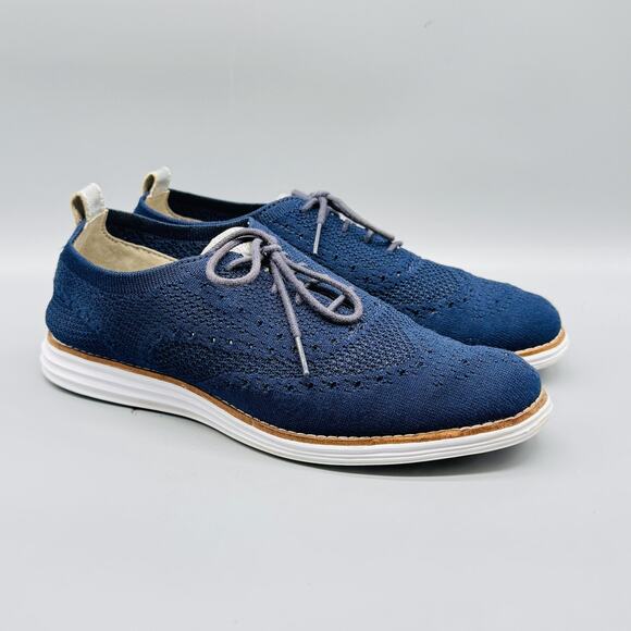 Cole Haan Shoes Womens 9.5 Blue Stitchlite Knit Wingtip Oxford Grand OS Sneakers - Picture 2 of 13